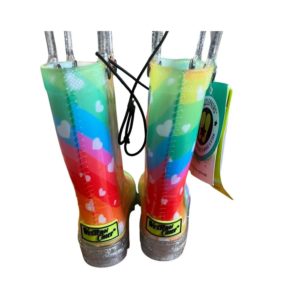 Western Chief Heart Waves Lighted Rainbow Rain Boots Size 5 Toddler NEW